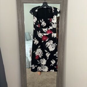 White House Black Market Black Dress with Red and White Floral